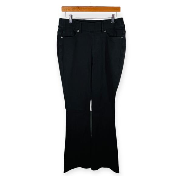 Susan Graver Black High Rise Flare Jeans Pull On Stretch Denim 10 Tall New - Picture 3 of 10